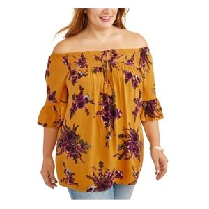 Terra & sky Women's Plus Ruffle Sleeve Printed Peasant Top